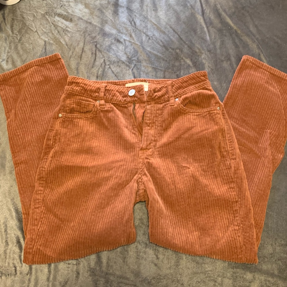 corduroy orange high waisted mom jeans